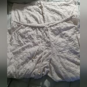 Women's White Lace Eyelet Loose Fotting Drawstring Pants